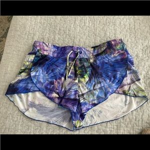 Athleta Brief Lined Swim Shorts Blue Tropical Drawstring M